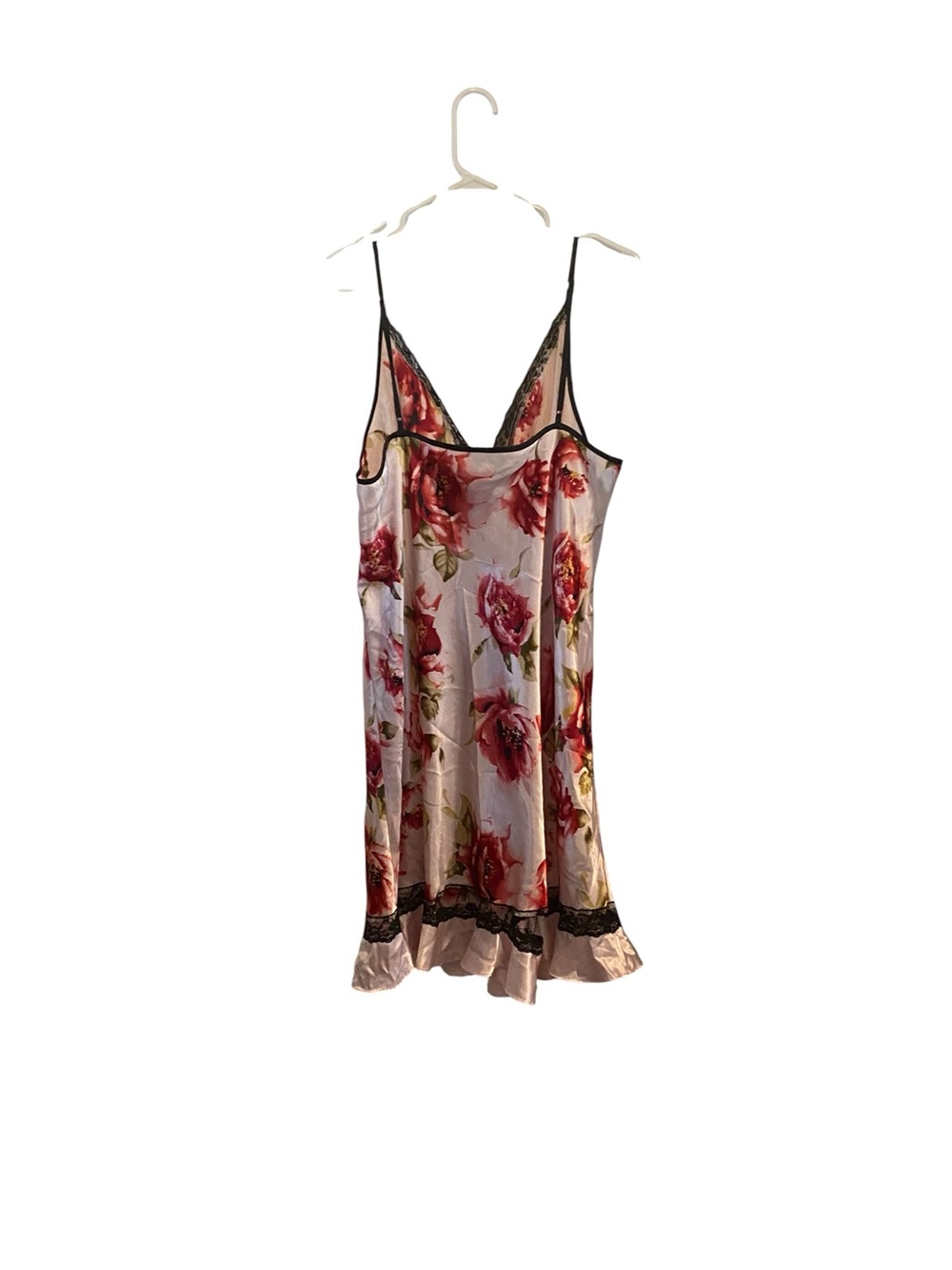 Valerie Stevens floral red roses pink Satin lace trim Coquette lingerie nightie - Picture 9 of 9